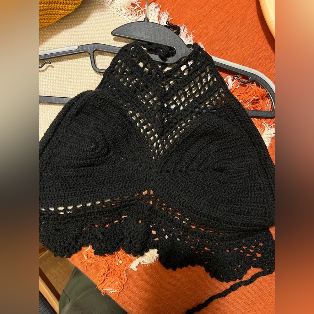 Black Crochet Halter Top